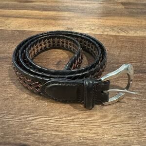 Brighton Belt Mens Size 38 Black Brown Two-Tone Braided Woven Buckle FLAWS